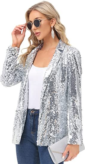 Women's sequin jacket front cardigan jacket casual long sleeved shiny cardigan jacket