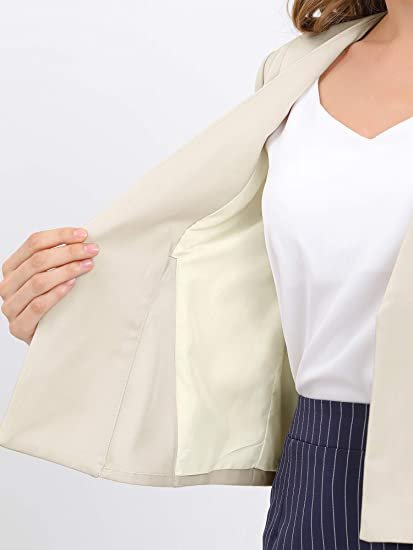 Women's Crop Collarless Blazers Suit Zip Decor Work Office Jackets Blazer