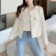 Women's Plaid White Tweed Blazer Open Front Collarless Blazer Elegant Work
