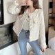 Women's Plaid White Tweed Blazer Open Front Collarless Blazer Elegant Work