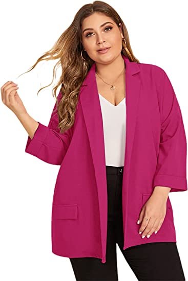 Women's Plus Size Long Sleeve Blazer Casual Open Front Cardigan Jacket
