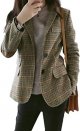 Womens Vintage Lapel Single Breasted Boyfriend Blazer Suits Plaid Jacket